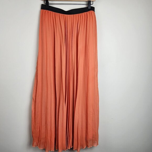 WD.NY pleated maxi skirt sz L Large women lined orange fall flowy - Picture 1 of 9